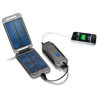 Portable solar battery charger.  Phone, iPhone, Smartphone, USB power.  Goal zero, power monkey.