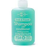 Travel-sizes shampoo, soap, hand sanitizer, laundry detergent.  Biodegradable.