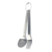 Durable yet ultralight titanium fork and spoon set perfect eating on trail and conserving weight when backpacking.