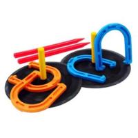 A pitching game of skill and strategy. Ring the horseshoes around the post for points. Play indoors or out with this durable set. Lightweight and packable.