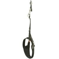 An ice- and mixed-climbing leash features a quick-release clip that detaches from the shaft for tool-free moves and ice screw placements.