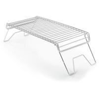 Compact, heavy-duty, corrosion-resistant, welded stainless steel, fire pit grill with folding legs designed for generations of service.