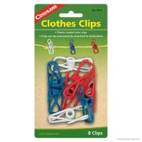 Colorful plastic coated wire clips. Unique design allows clips to be permanently attached to clothesline.