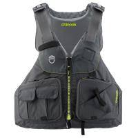 A medium profile, high back fishing PFD with two large zipper pockets