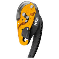 Self-braking descender with anti-panic function for working on fixed ropes