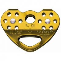 Double pulley designed for smooth and efficient Tyrolean traverses on rope.